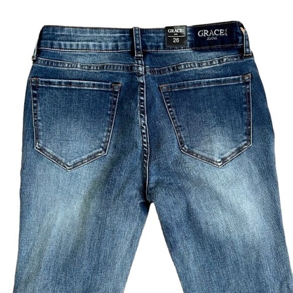Grace in LA 2 Tone Raw Hem Jeans Size 26 NWT - Picture 4 of 6